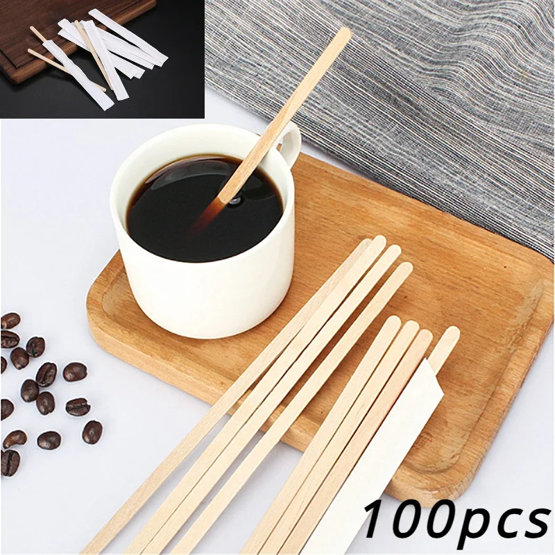 100pcs Single Packaged Coffee Wood Coffee Stirrer Disposable Wood Stirring Rod 14cm/19cm Coffee Stick Tea Stick