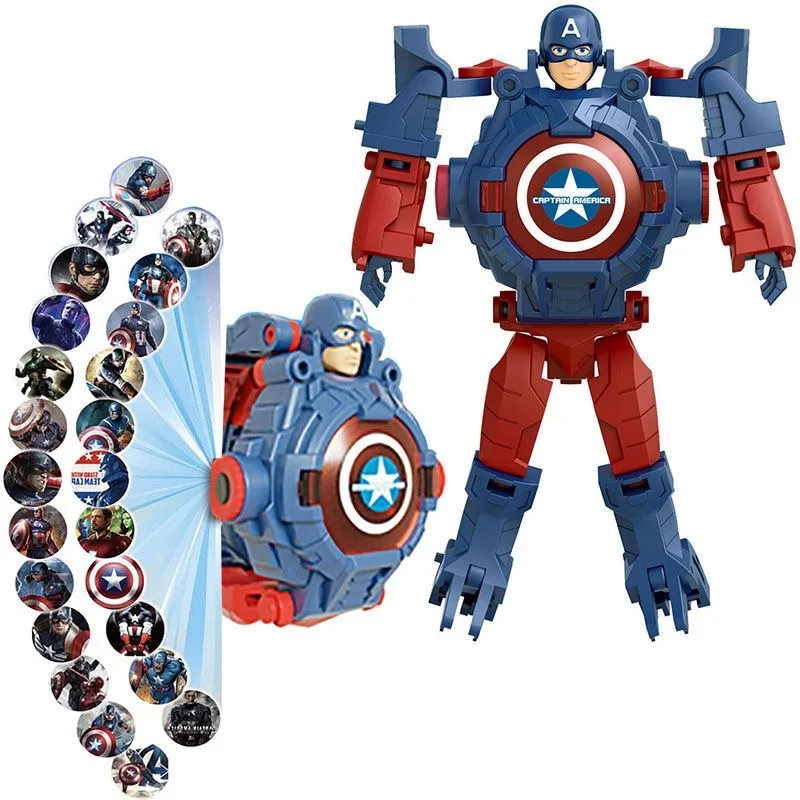 Disney Spiderman 24 Projection Patterns Children Watches for Boy Deformation Robot Projection Electronic Clock Kids Christmas 5
