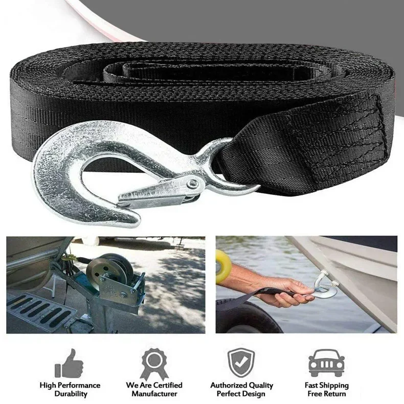 Tie Down Straps 2 tons Car Towing Rope Strape Cable With U Hooks Shackle High Strength Nylon With Reflective Light For Car Truck Trailer SUV, tie down straps