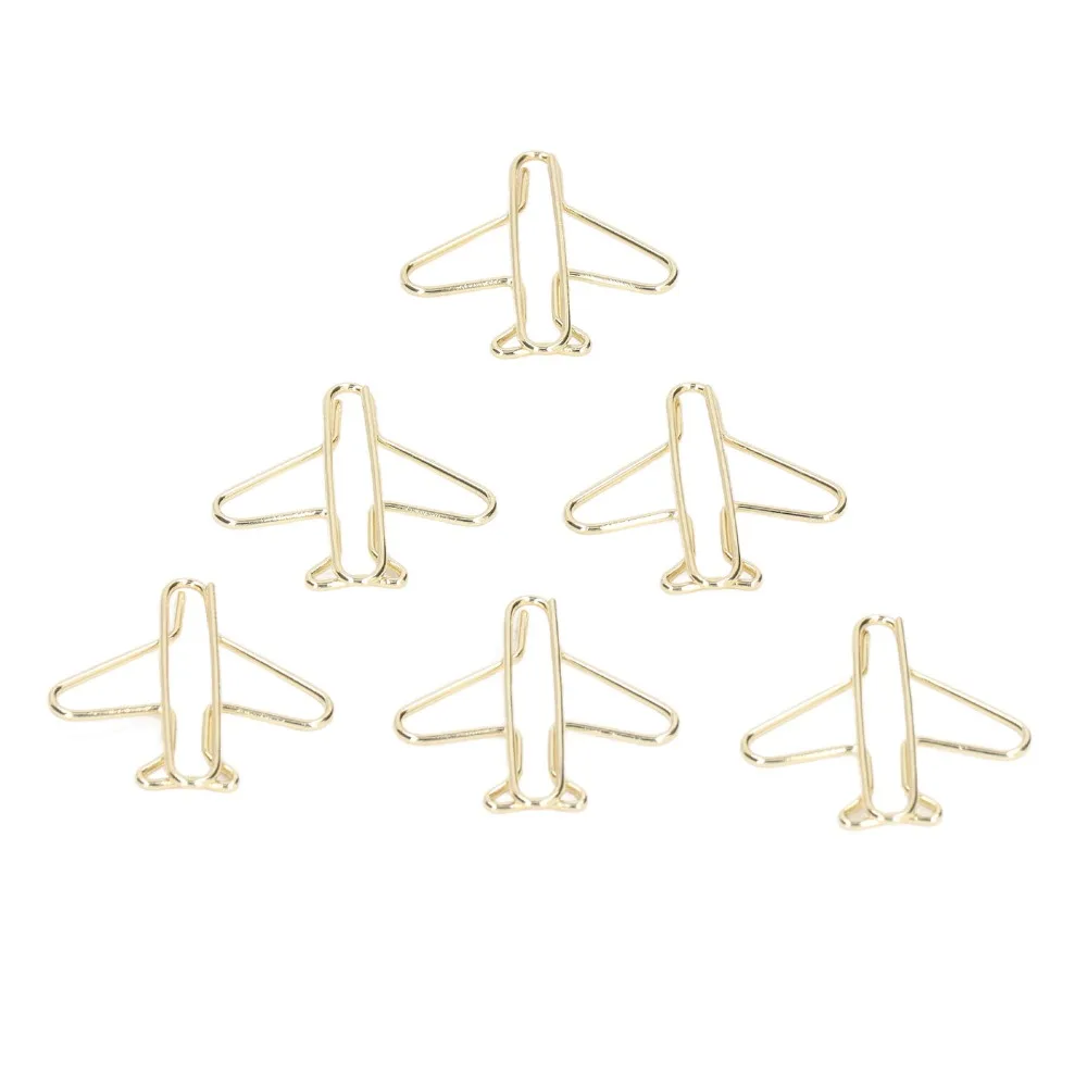100PCS 재미 있은 항공기 모양의 종이 클립 골드 미니 사이즈 점보 종이 클립 녹 방지 30*28mm 대형 바인더 클립 선물
