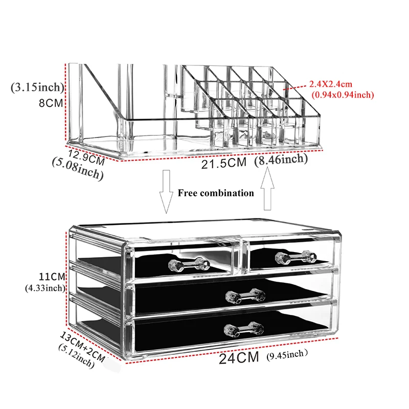 Acrylic Transparent Makeup Drawer Organizer Desktop Cosmetic Storage Box Lipstick Jewelry Make Up Brush Holder Storage Cases 5