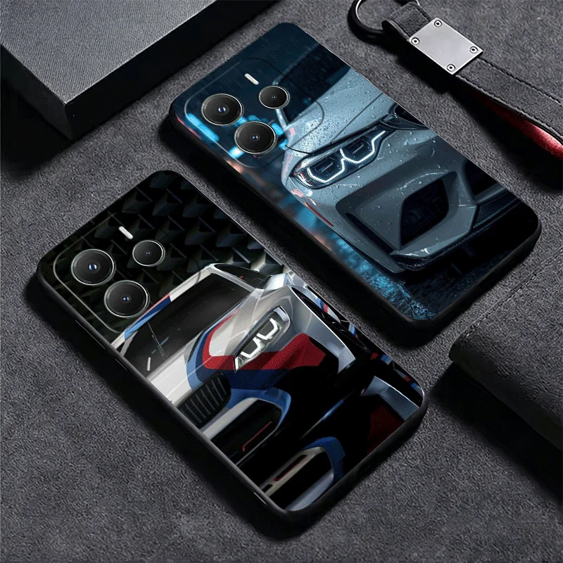 Vibrant Blue Red Car Design Soft Phone Case - Black Cover Back Shell