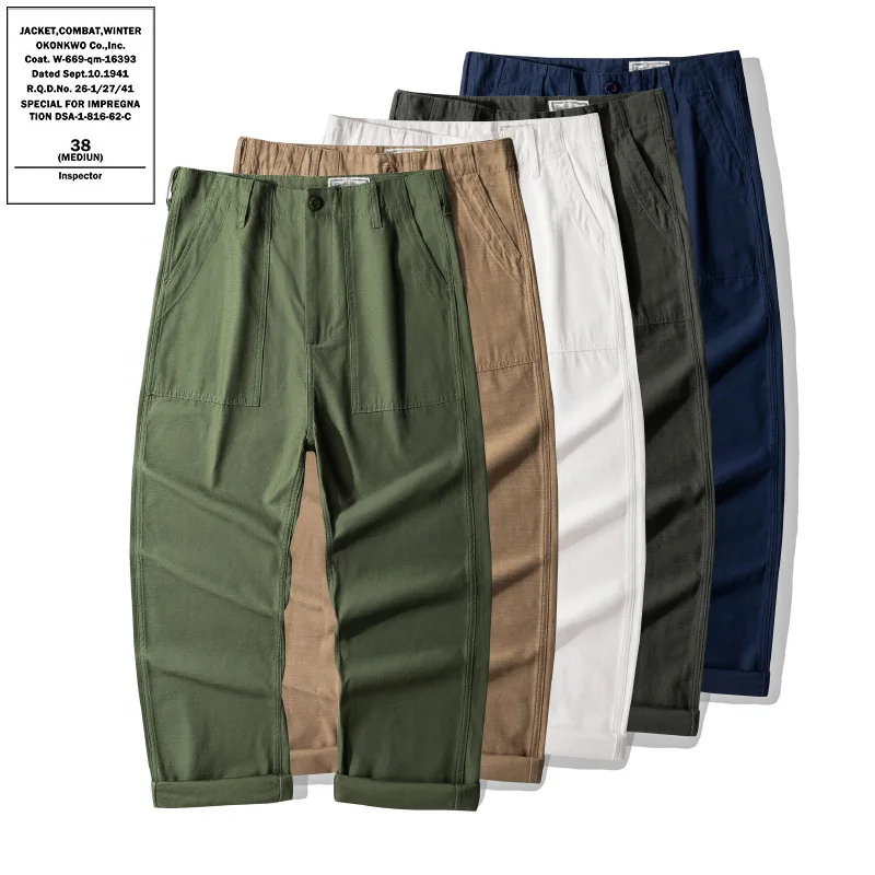 OKONKWO-American Retro Long Workwear Pants, Casual Trousers, Satin, Thick, OG-107, Outdoor Camping, Travel, Sports