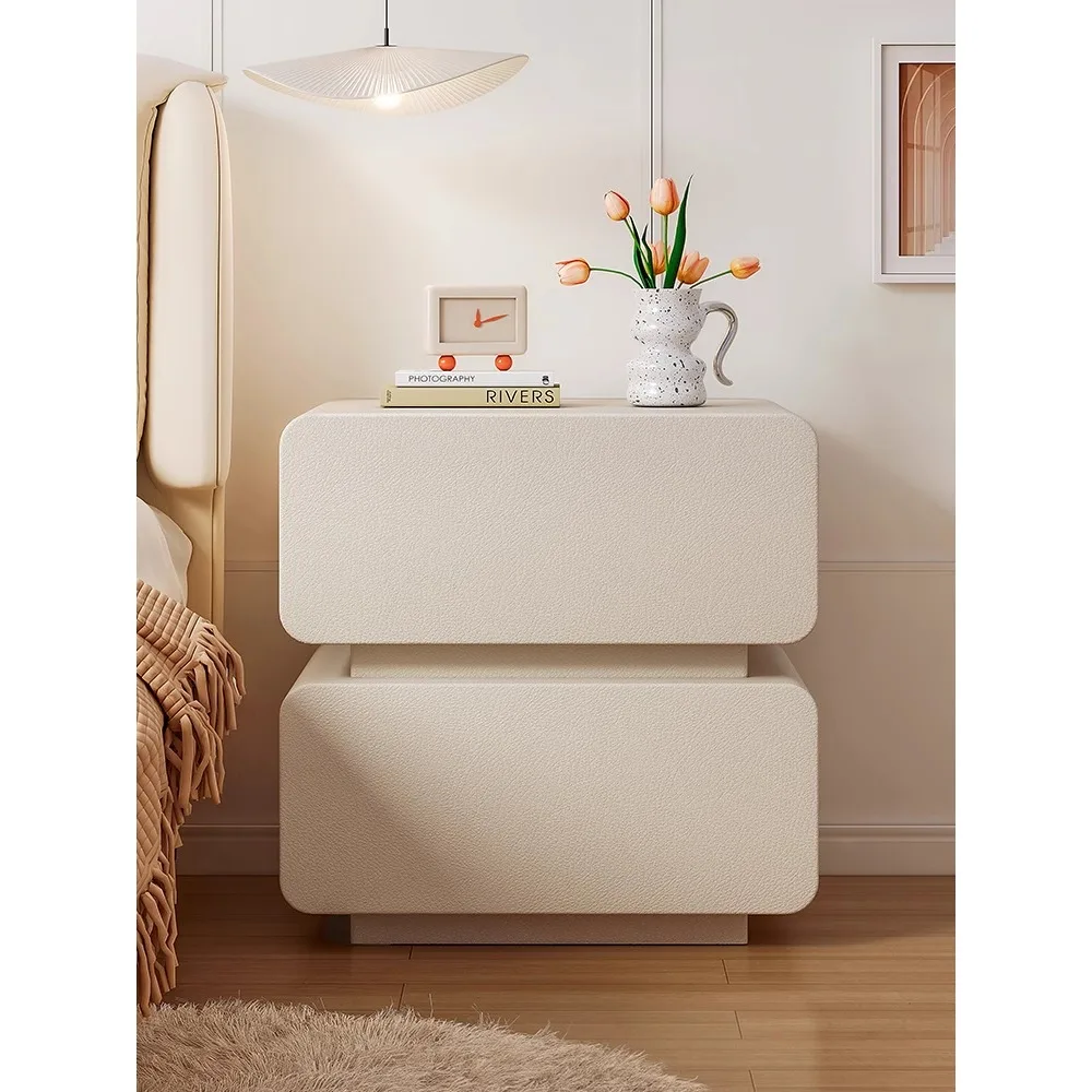 

Cream style suspended bedside table with light for household storage, small cabinet for simple modern bedroom, solid wood leathe