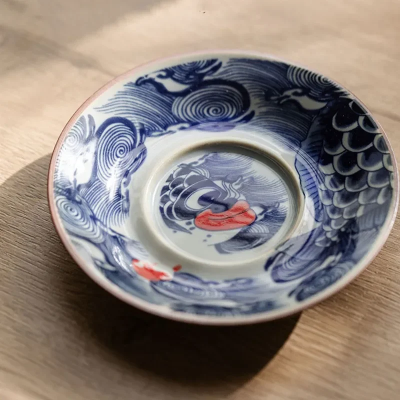 130ml Chinese Blue and White Ceramic Tea Tureen Handmade Fish Gaiwan Beauty Tea Infuser Teacup Household Bowl Teaware