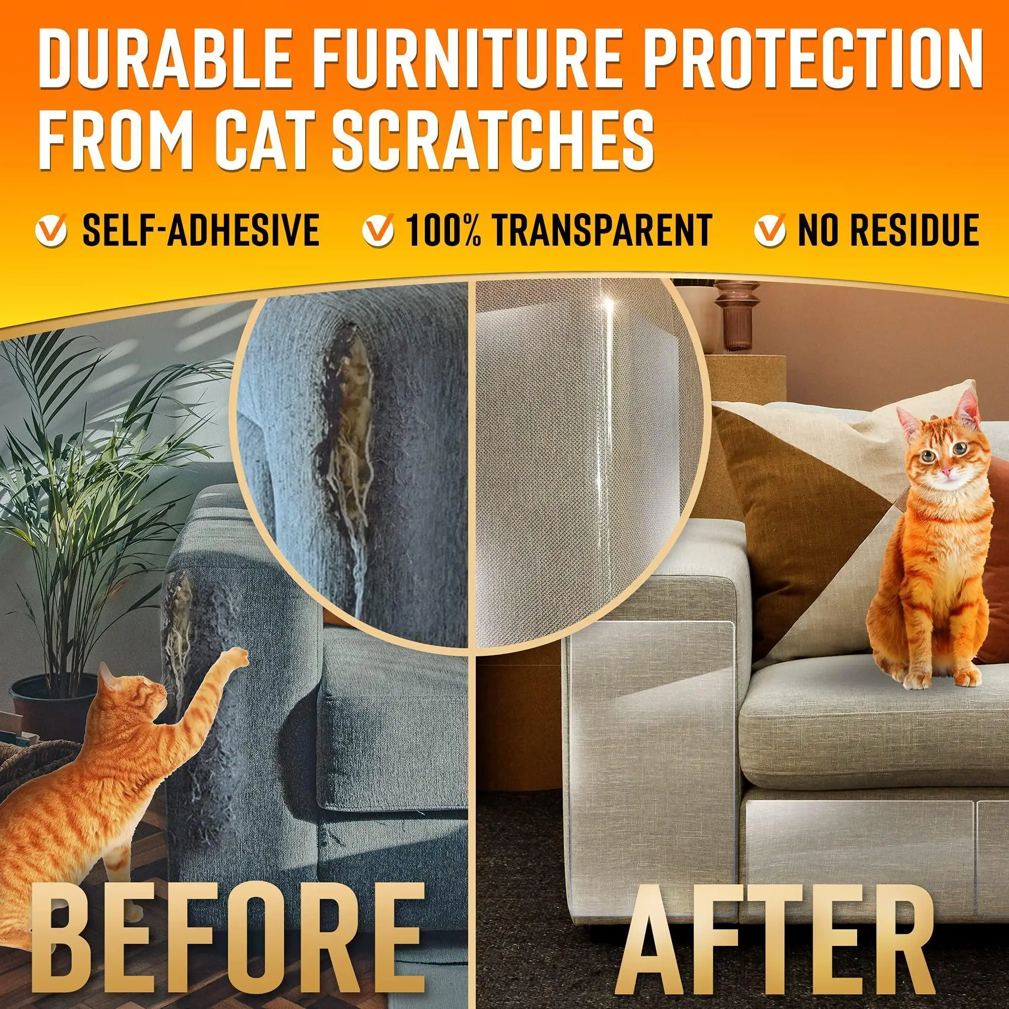 Heavy Duty Cat Scratch Deterrent Furniture Protectors for Sofa Doors 10 Pack Clear 17x12x0.25 inch Couch Protectors from Cats 2