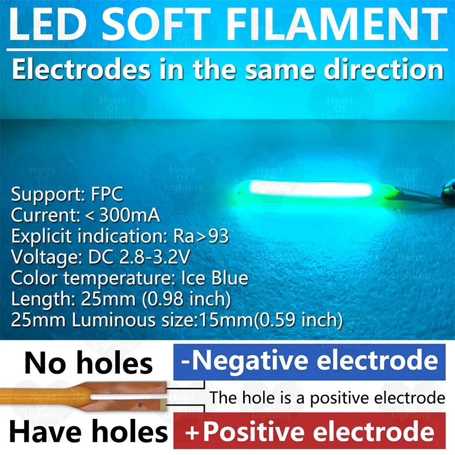 DC 3V Elektroden in Gleicher Richtung COB LED Filament 25mm für LED Retro Edison Glühbirne Lampenteile Dioden Zubehör DIY – Detail 5