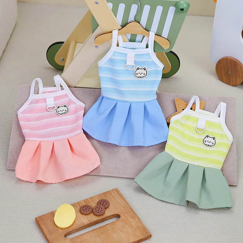 

Colourful Striped Dog Skirt Summer New Puppy Princess Dress Yorkshire Waffle Breathable Vest Pet Clothing Teddy Clothes