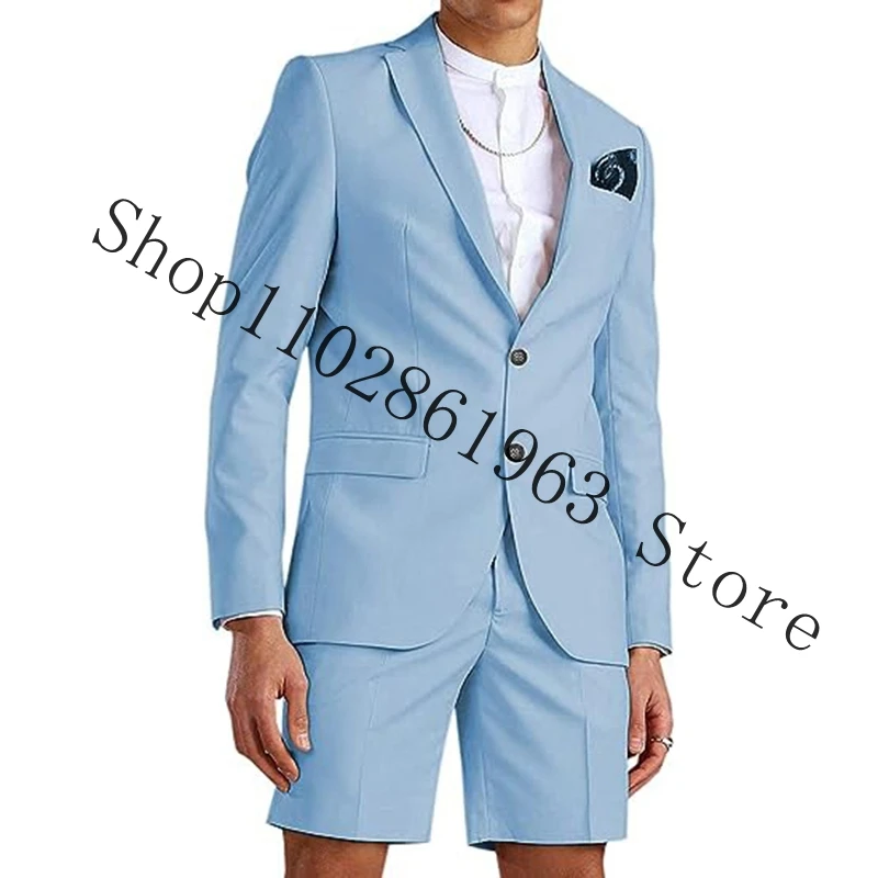 Summer Casual White Men Suits Slim Fit 2 Pieces Best Men Groom Wedding Party Tuxedos Blazer Short Pants Costume Homme Mariage