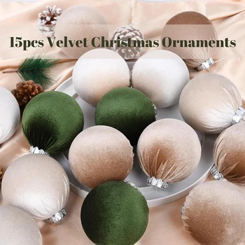 15pcs/set Velvet Christmas Ball Pendant 8cm Christmas Tree Decoration Ball Set With Gift Box 2025 New Year Xmas Decorative Balls 2