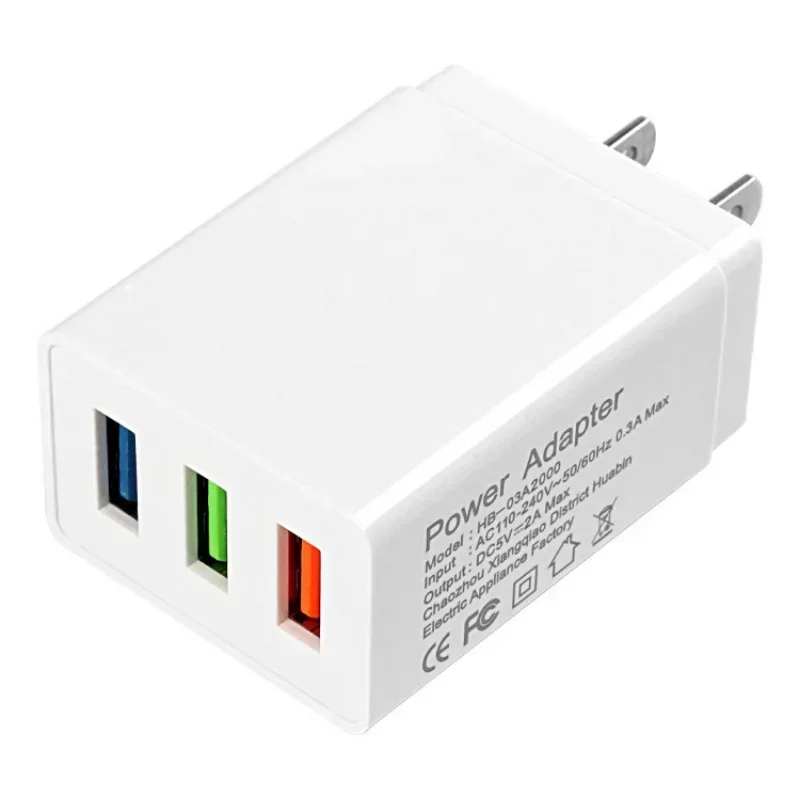 Triple Port USB Wall Charger, 5V2A Power Adapter with Two Foot Charging Cable