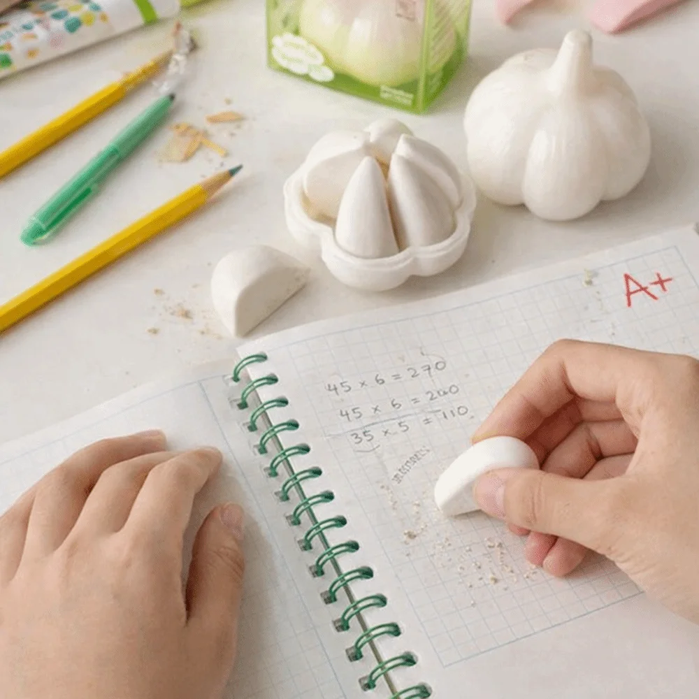 사랑스러운 디자인 마늘 고무 지우개 모조 마늘 재미있는 모양 쓰기 그림 지우개 귀여운 세트 창의적인 지우개 유치원용