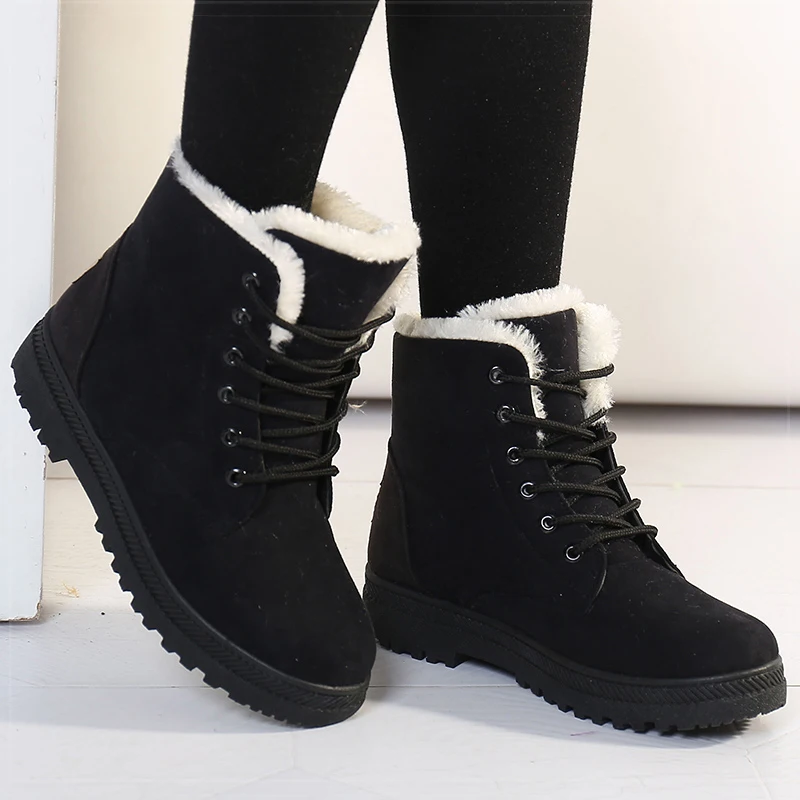 Boots Korean Style Winter Boots Snow Winter Shoes Woman Low Heels Women 's Fur Boots Ankle Combat Botas Mujer Luxury Footwear