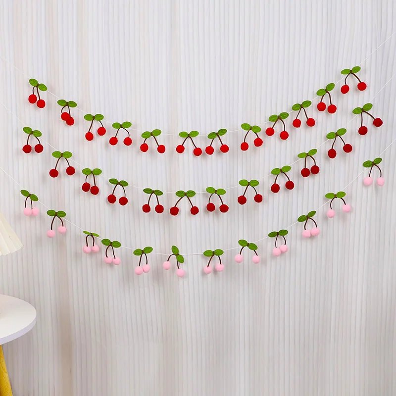 Kirschgirlande, Dekoration, Kirschen, Geburtstag, Hochzeit, Dekoration, Weihnachten, Pompon, Einfädeln, Banner, Schlafzimmer, Wanddekoration, zum Aufhängen – Detail 1