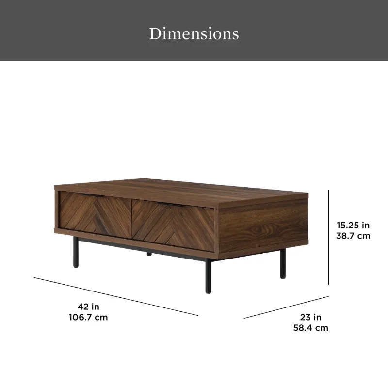 Wyatt Geo Modern Rectangular Wood Coffee Table with Storage, Walnut Brown 4
