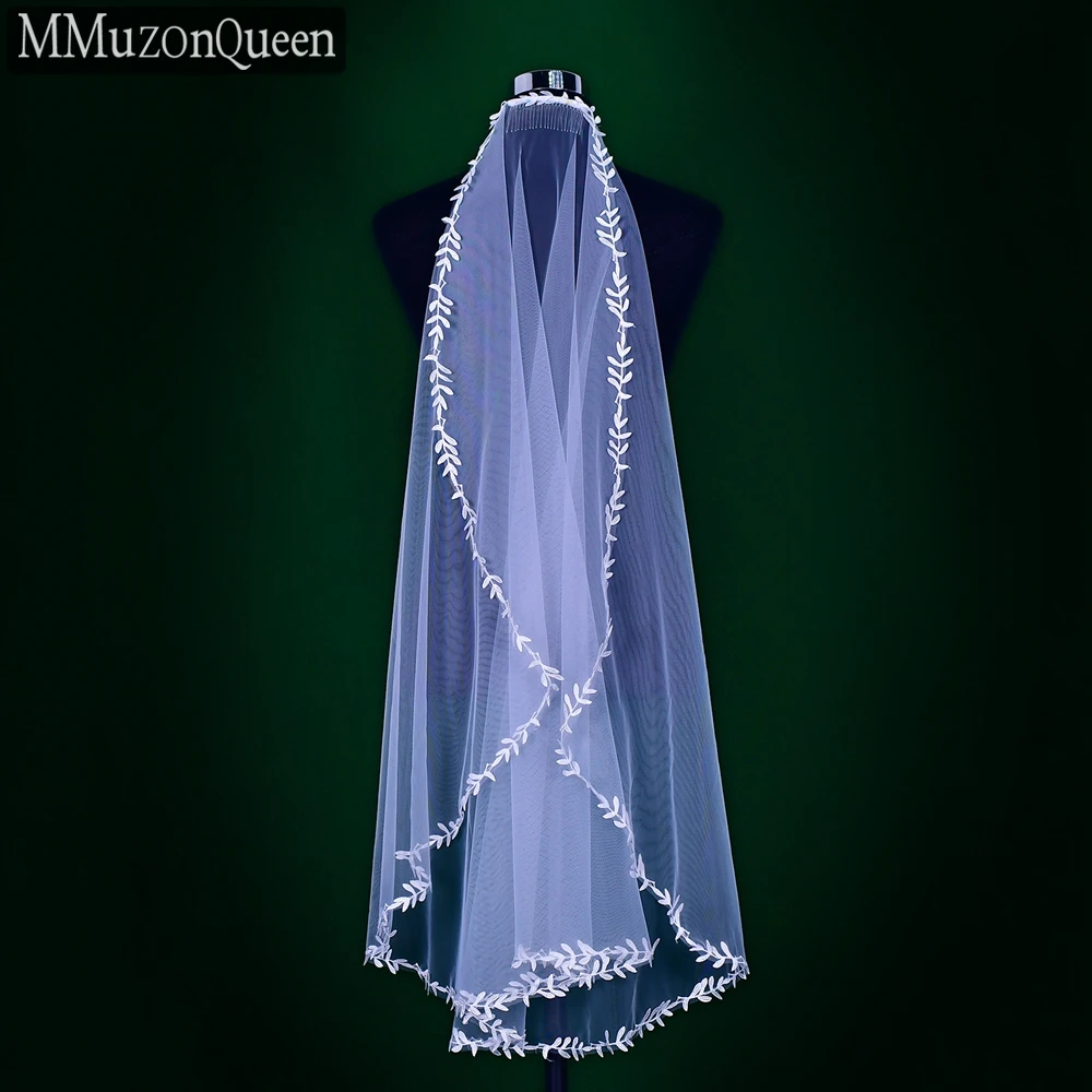 

MMQ M93 Wedding Veil Lace Leaf Edge One Layer Tulle Veil Bride Accessories Simple White Bridal Veils with Comb