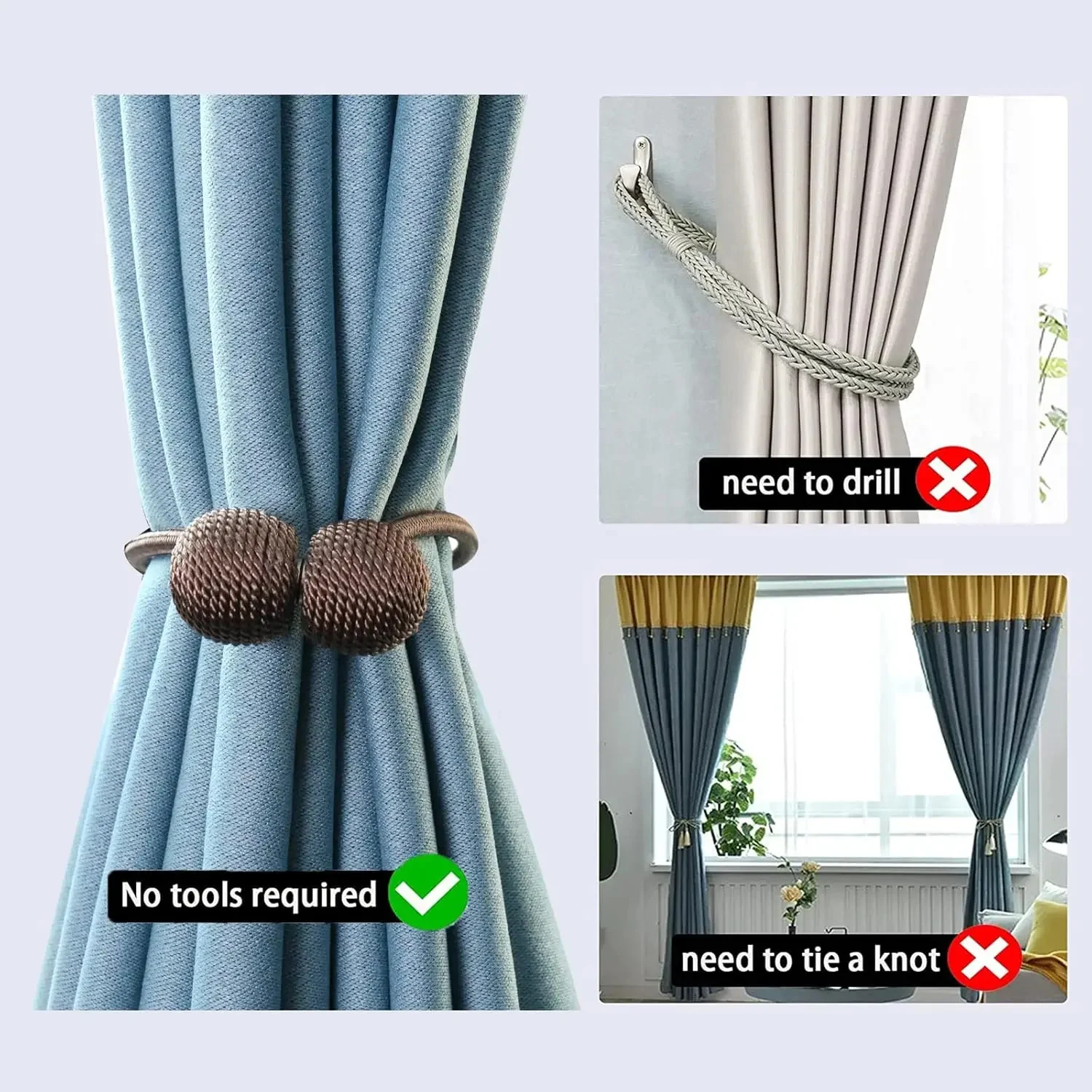 2/4/6PCS Strong Magnetic Tie Band High Quality Clip Curtains Buckle Holder Decorative Home Polyester Curtains Accessories 4