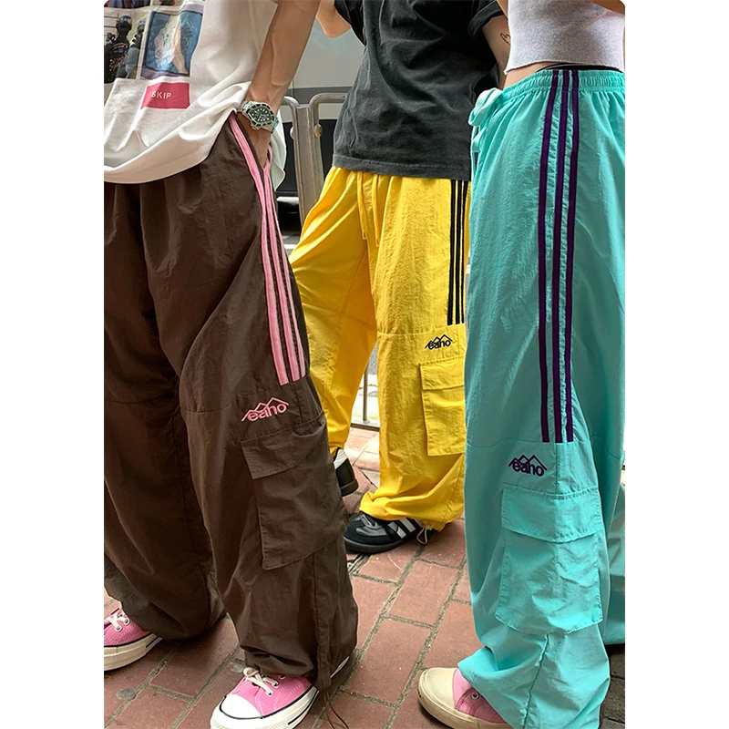 

MEXZT M-3Xl Y2K Striped Cargo Pants Women Harajuku Oversized Wide Leg Sweatpants Streetwear Baggy Joggers Casual Sports Trousers