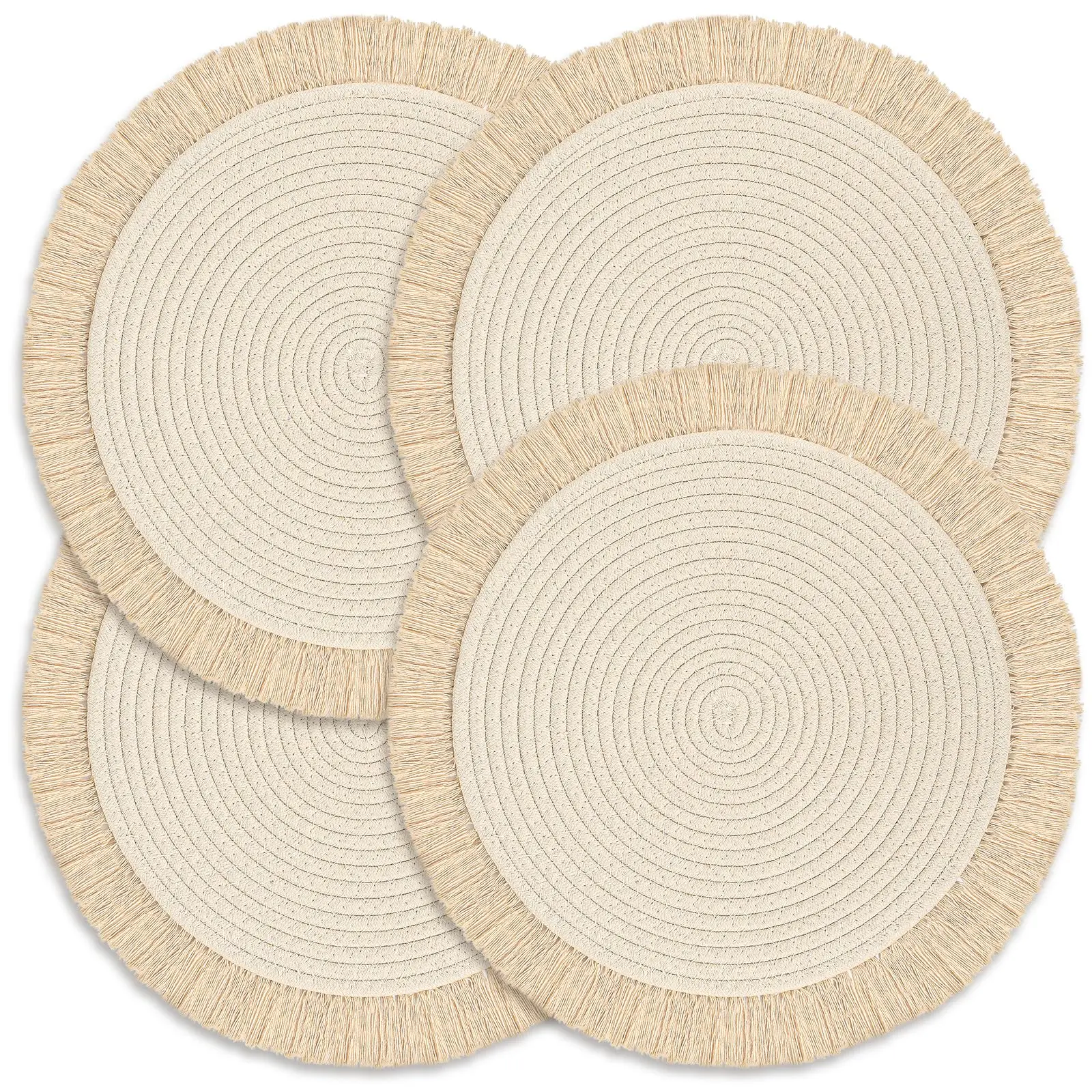 

Round Cotton Placemat Set of 4 Boho Woven Washable Table Placemats for Dining Home Farmhouse Decor Heat Resistant Place Mat