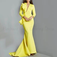 Flechazo Yellow Mermaid Floor Length Evening Dress Chic V-Neck and Long Sleeves with Ruffles Custom Made Women Banquet Gowns - Image 3