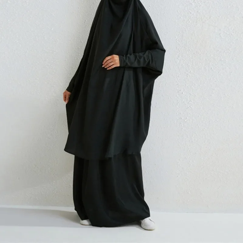 Muslim Fashion plus Size Two-Piece Suit Robe Solid Color Long Sleeve Suit Skirt evening dresses  modest dress for women