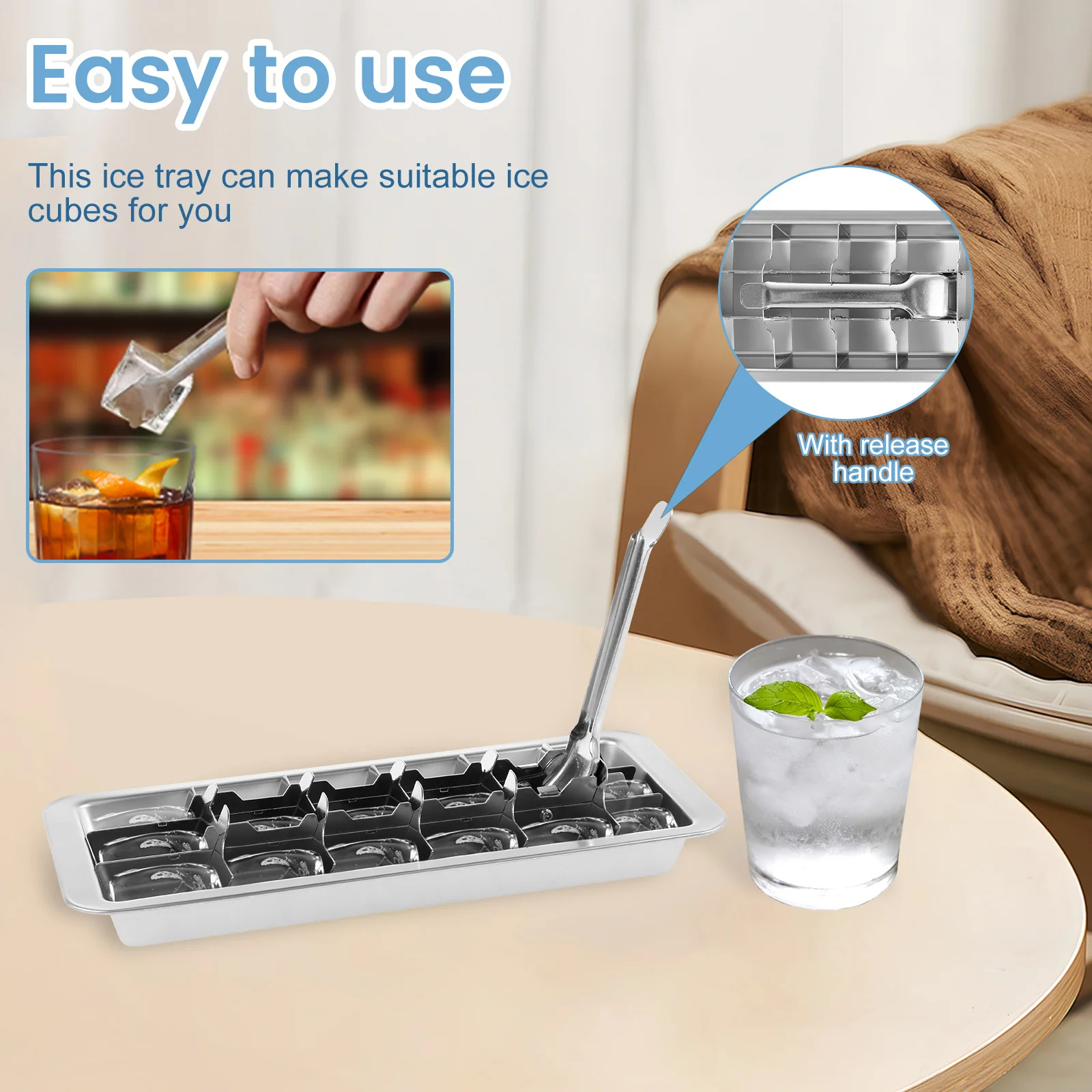 Ice Mold 4/1pcs Stainless Steel Ice Cube Tray Removable Ice Cube Maker with Handle Mold for Cocktail, Coffee Fruit Juice Drink