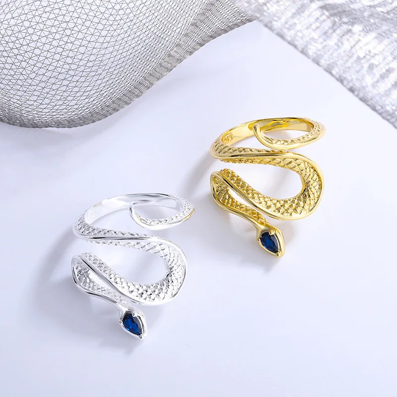 WYEAIIR 925 Sterling Silver Shiny Zircon Snake Fashion Resizable Opening Ring For Women Luxury Jewelry 3