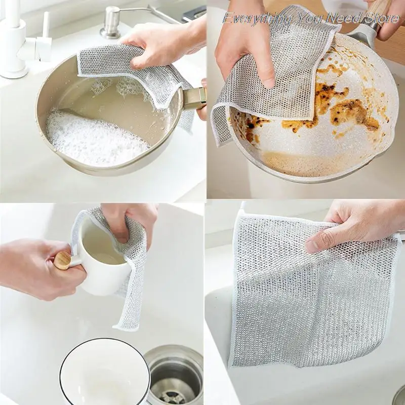 

1Pcs Double Side Dishwashing Steel Wire Dish Washing Brush Pan Pot Dish Wash Household Cleaning Reusable Kitchen Tools