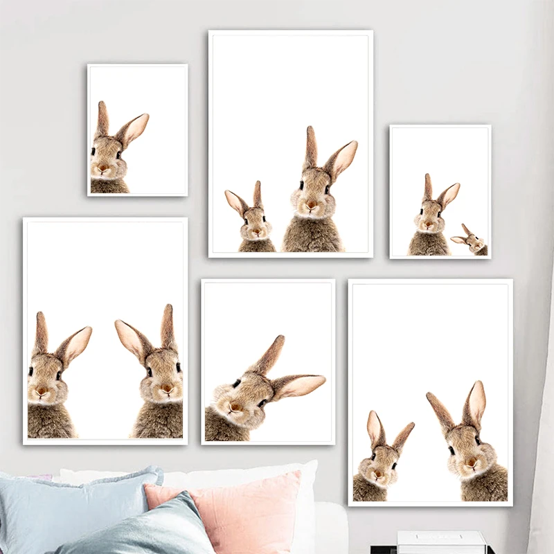 

Bunny Rabbit Tail Wall Art Woodland Animal Poster Canvas Painting Nursery Print Children Picture Nordic Kids Baby Room Decor