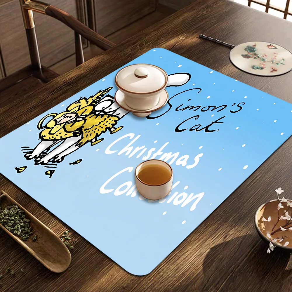 S-Simons C-Cat Absorbent Drain Mat Countertop Dry Mats Printed Coffee Machine Draining Pad Kitchen Table Tableware Placemats 6