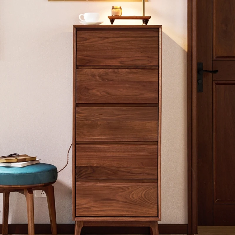 Wudou Cabinet Minimalist Black Walnut Wooden Bedroom Narrow Cabinet High Storage