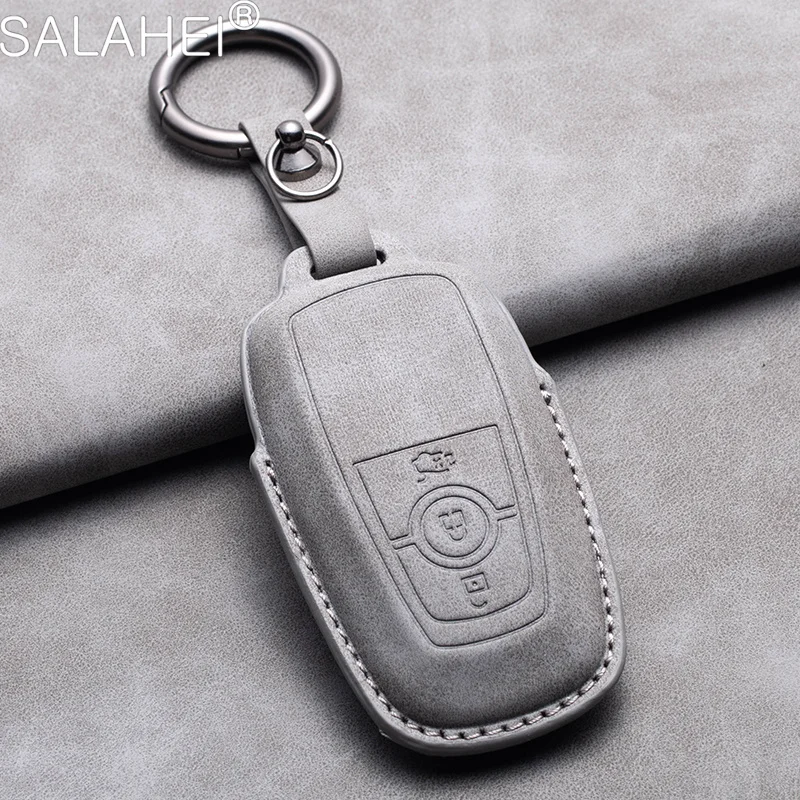 

Leather Car Key Case Cover Keychain For Ford Fusion Mustang Explorer F150 F250 F350 EcoSport Edge S-MAX Ranger Auto Accessories