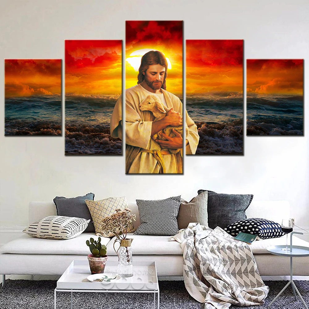 

5 Pieces Canvas Wall Arts Poster Painting Jesus Portrail Wallpaper Home Decor Living Room Picture Print Bedroom Mural Artwork