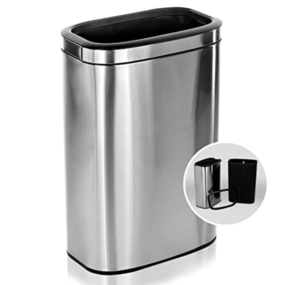 

Alpine Industries 40 L / 10.5 Gal Stainless Steel Slim Open Trash Can - Compact Garbage Bin