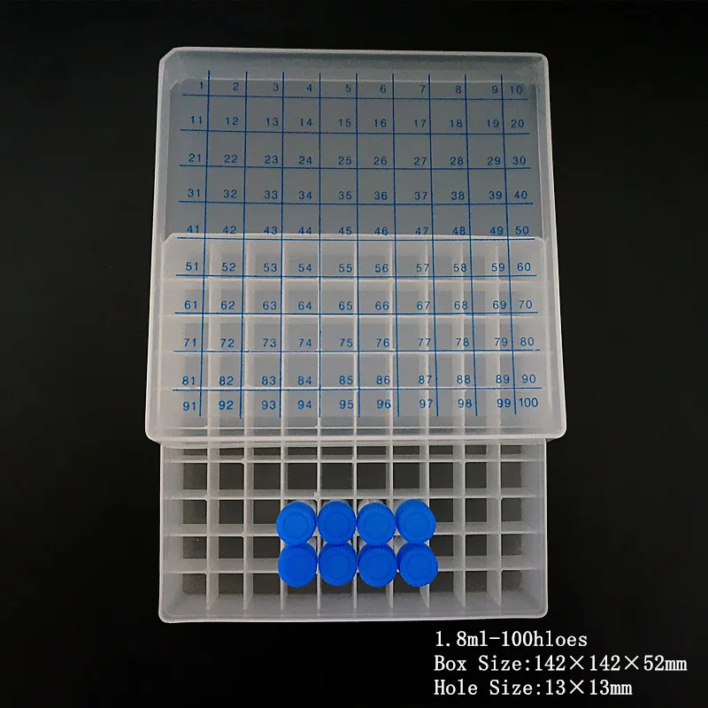 2Pcs/Lot 1.5ml 1.8ml 2ml 50/80/100 Cells Plastic Chromatographic Sample Bottle Storage Box PP Cryogenic Storage Boxe