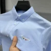 Designer New Men's High-End Brand 2024 Summer Embroidery 100% Cotton Shirt Business Casual Breathable Lapel Top Men's Clothing 1