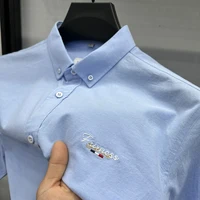 Designer New Men's High-End Brand 2024 Summer Embroidery 100% Cotton Shirt Business Casual Breathable Lapel Top Men's Clothing 1