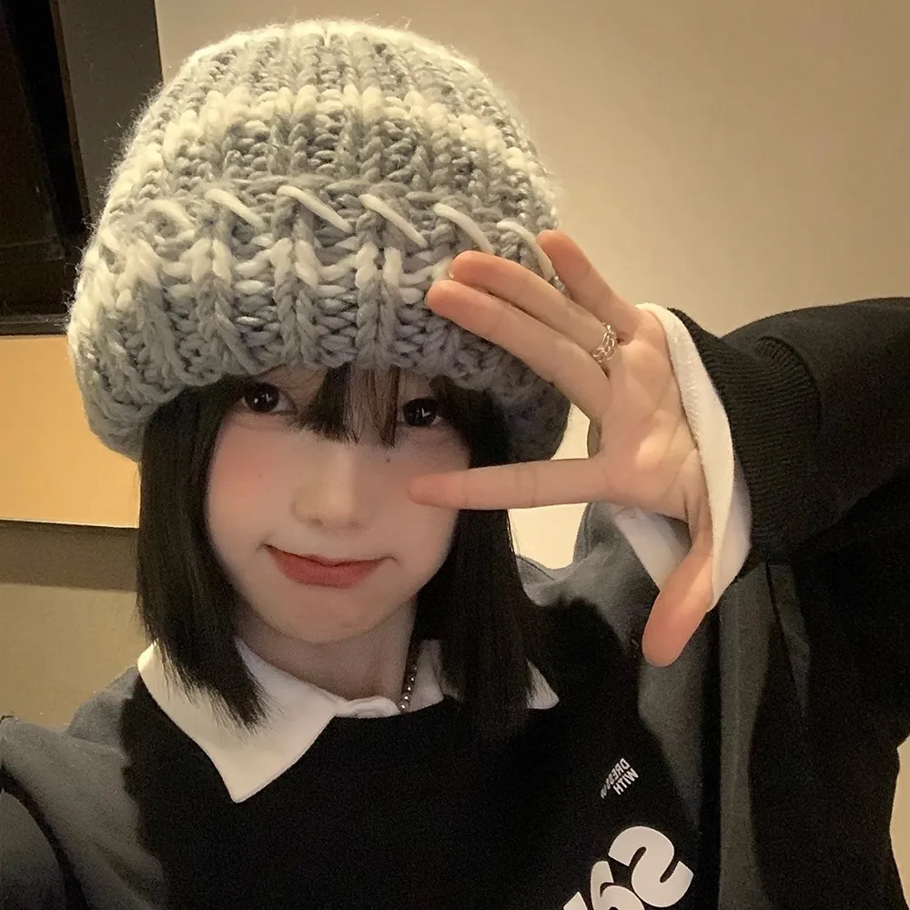 Cappelli invernali di grandi dimensioni per donna Nuovi berretti Cappello lavorato a maglia Ragazza Autunno Berretti femminili Berretti scaldini Berretto casual da donna_voghion.com