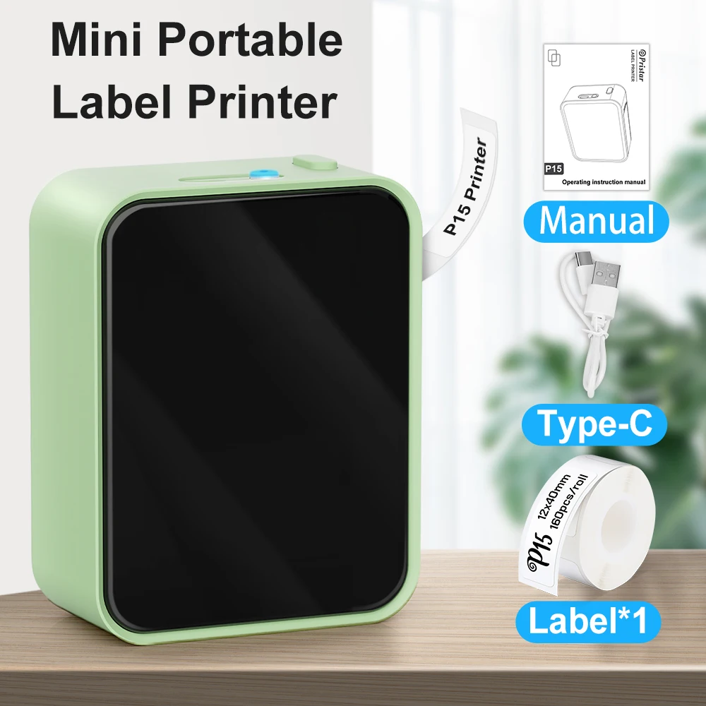 P15 Mini Label Maker Portable Thermal Printer Bluetooth Inkless Print on Android IOS Self Adhesive Name Label Home Ofiice use