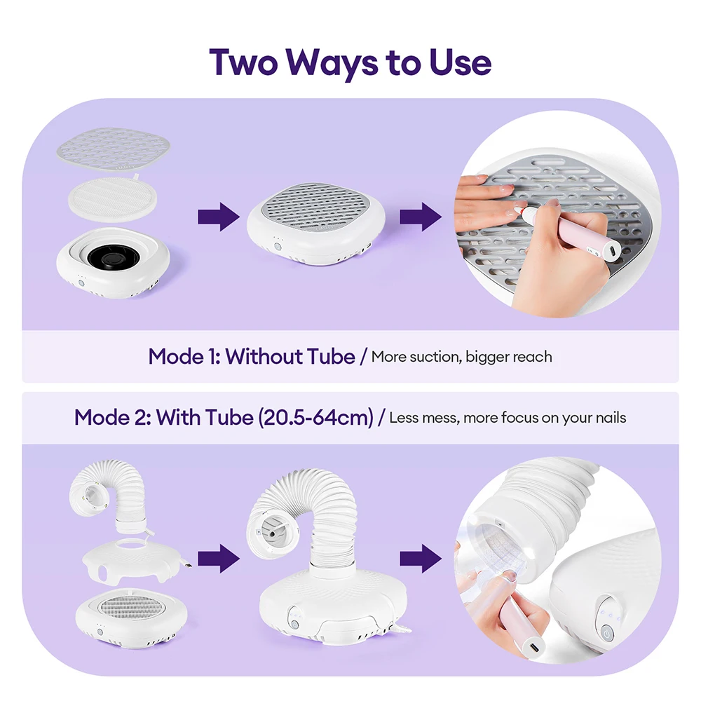 Nail dust extractor 130W super suction brushless nail dust extractor powerful nail dust collector art manicure fan vacuum cleaner with 2 filter