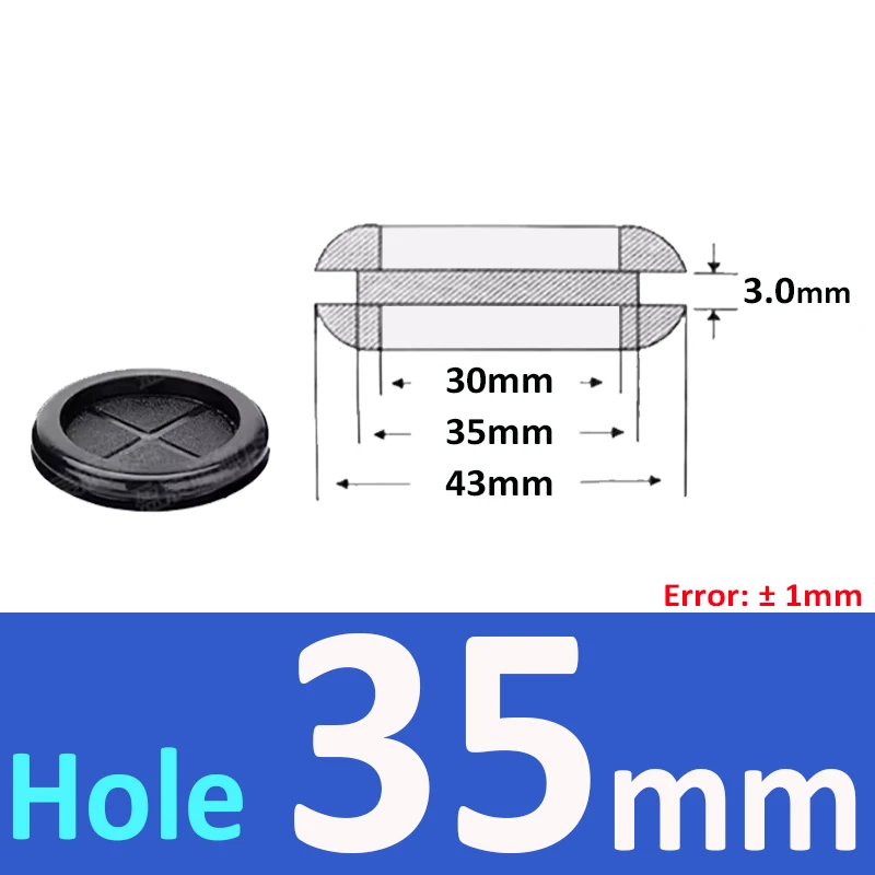 Black Round Double-Sided Protective Rubber Grommet Plug