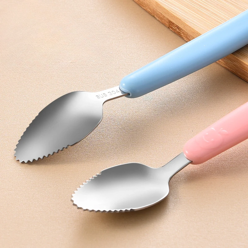 Baby Cutlery Stainless Steel Baby Cutlery Silicone Double Head Scraping Fruit Puree Spoon Complementary Food Spoon