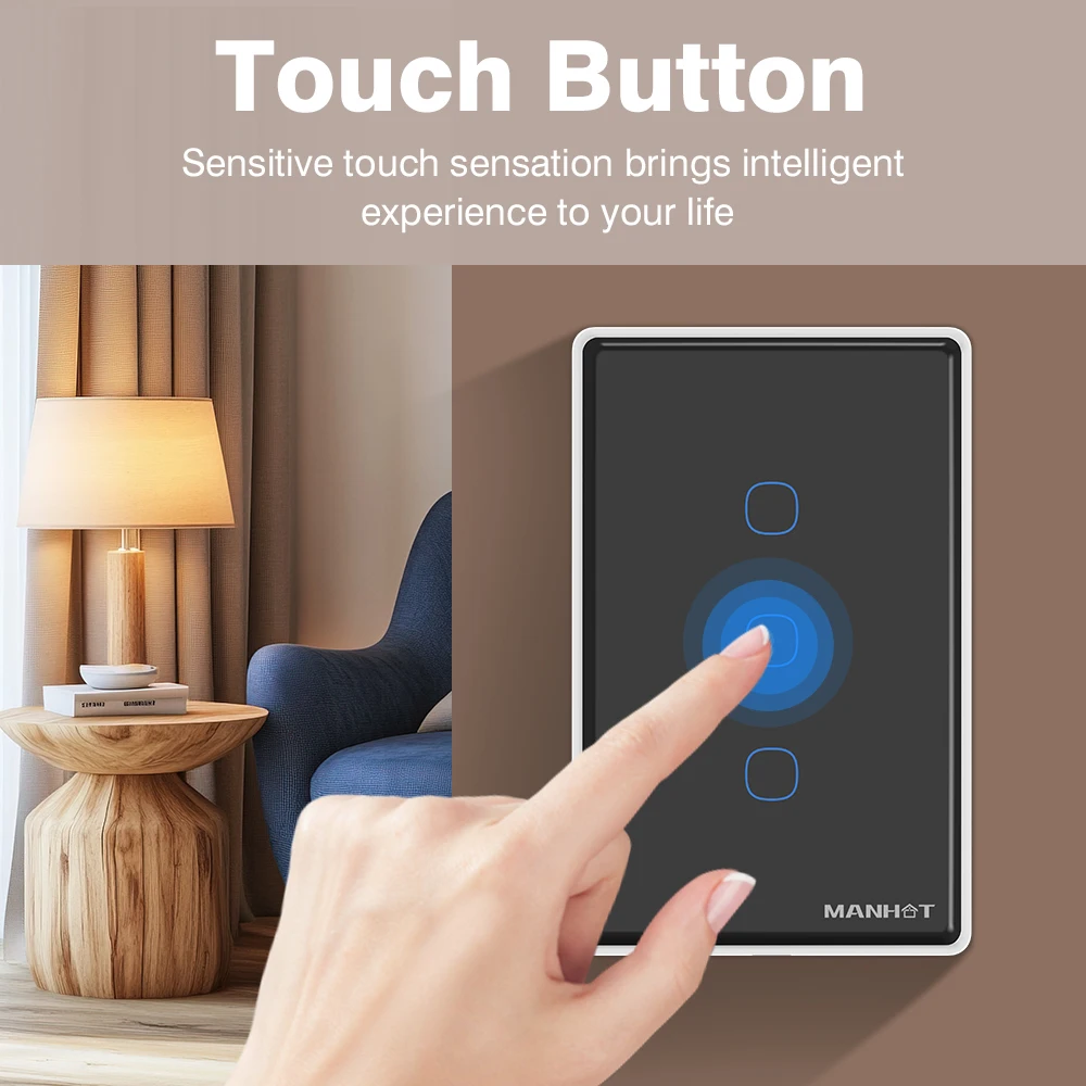 Tuya WiFi Smart Touch Switch Touch Panel US Light Switch Wall Switch With RF433 Voice Control With Alexa Google Home SmartThings