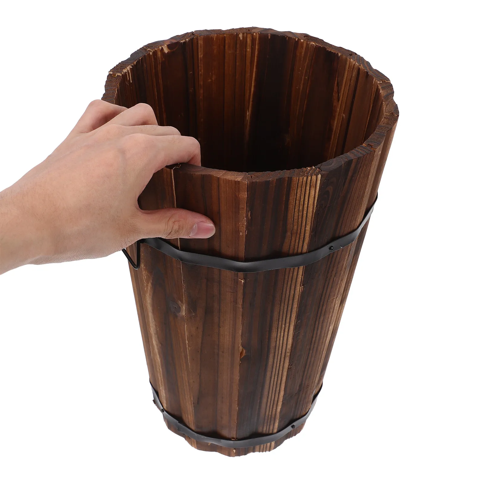 소박한 나무 쓰레기통 중간 크기 원형 욕실 쓰레기 바구니 침실 사무실 욕실용 장식 수납함