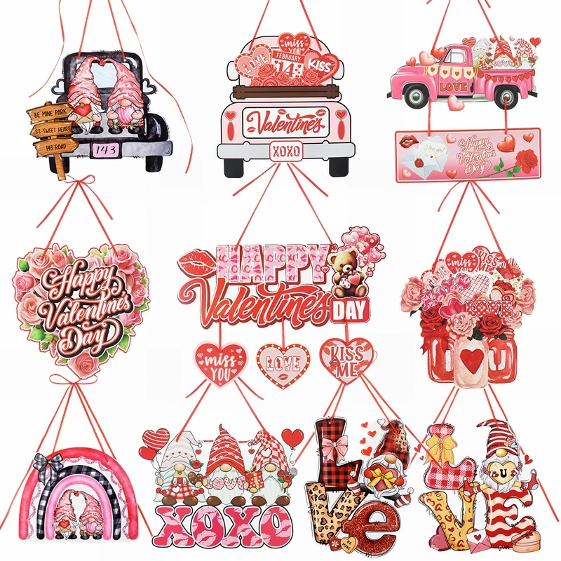 

1Pc Valentines Day Door Decoration Red Love Heart Love You Ooxx Flower Hanging Ornament Wedding Party Valentine's Day Home Decor