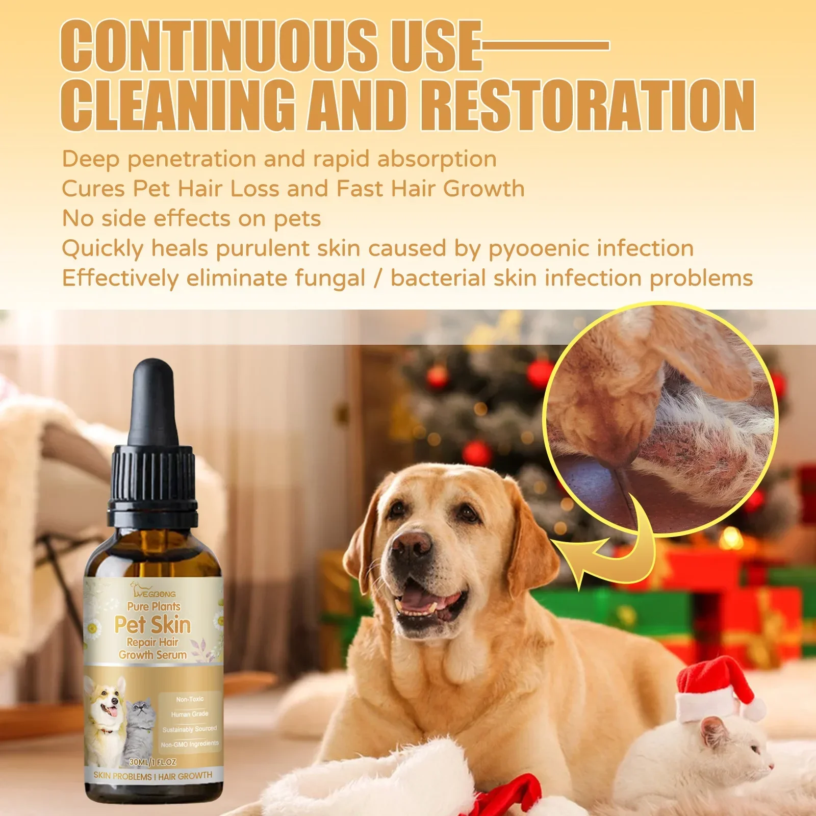 Yegbong Pet Skin Repair Serum, Cat and Dog Skin Wound Dermoss Care Repair Hair Itching Serum
