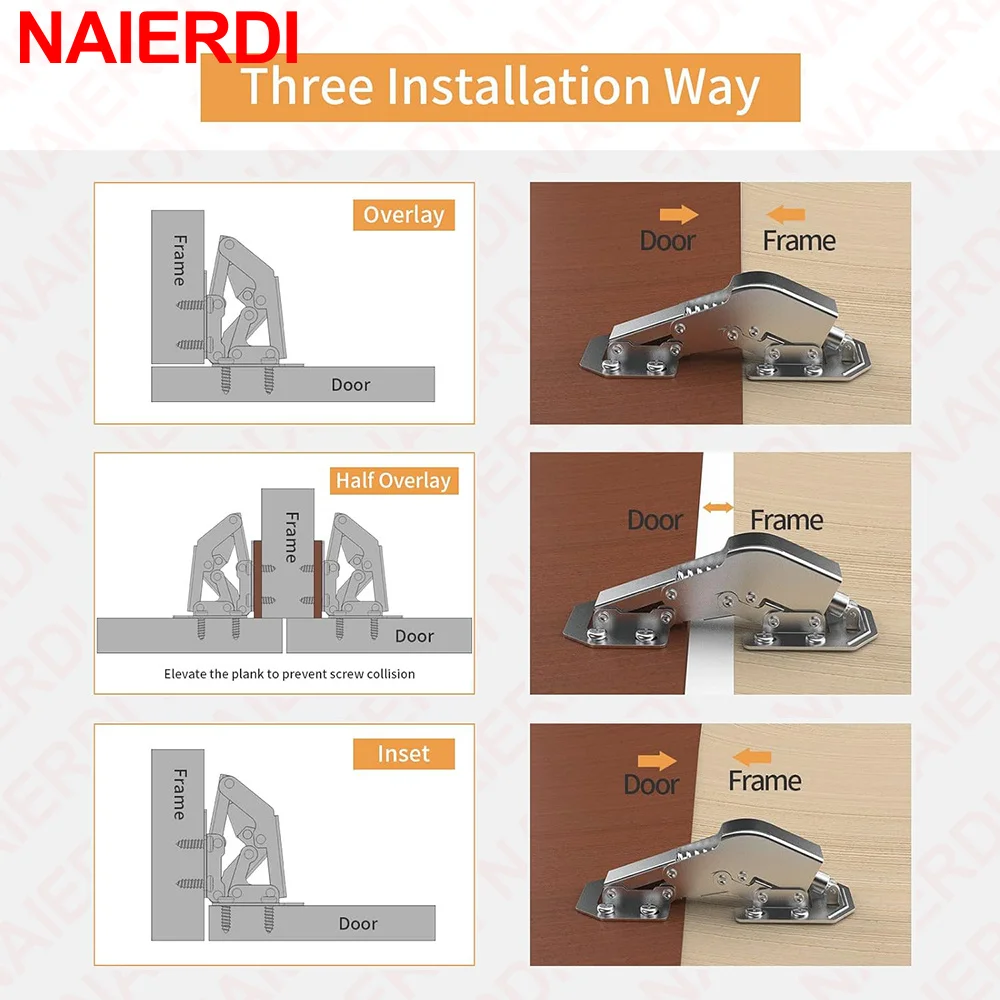 NAIERDI 4 Pack 90 Degree Soft Close Spring Hinges No Pre-drilled Noiseless Hidden Concealed Cabinet Furniture Hinge furniture hinge