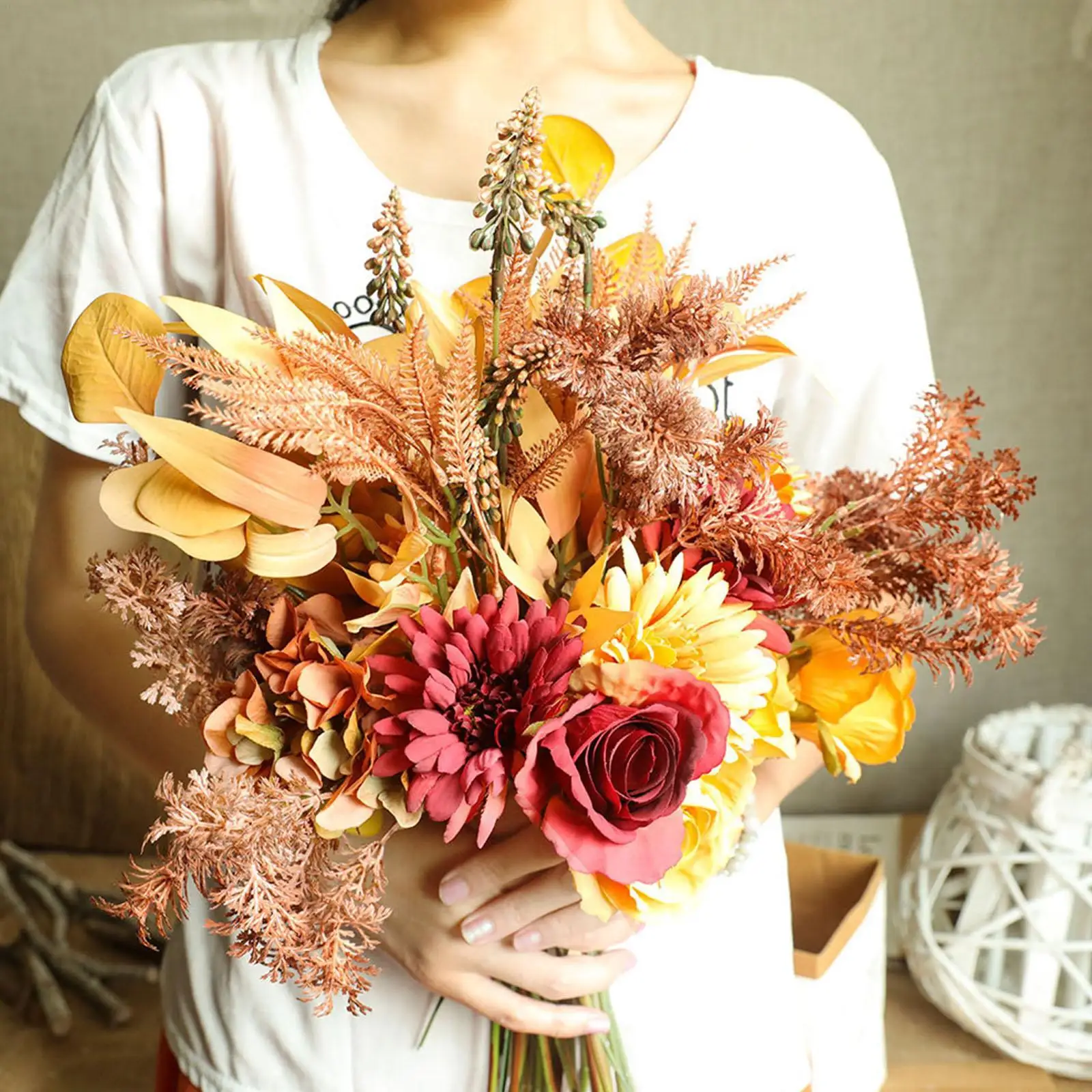 Autumn Bouquet Fake Rose Dandelion Hybrid Flowers Artificial Flowers Bouquet Fake Aliexpress