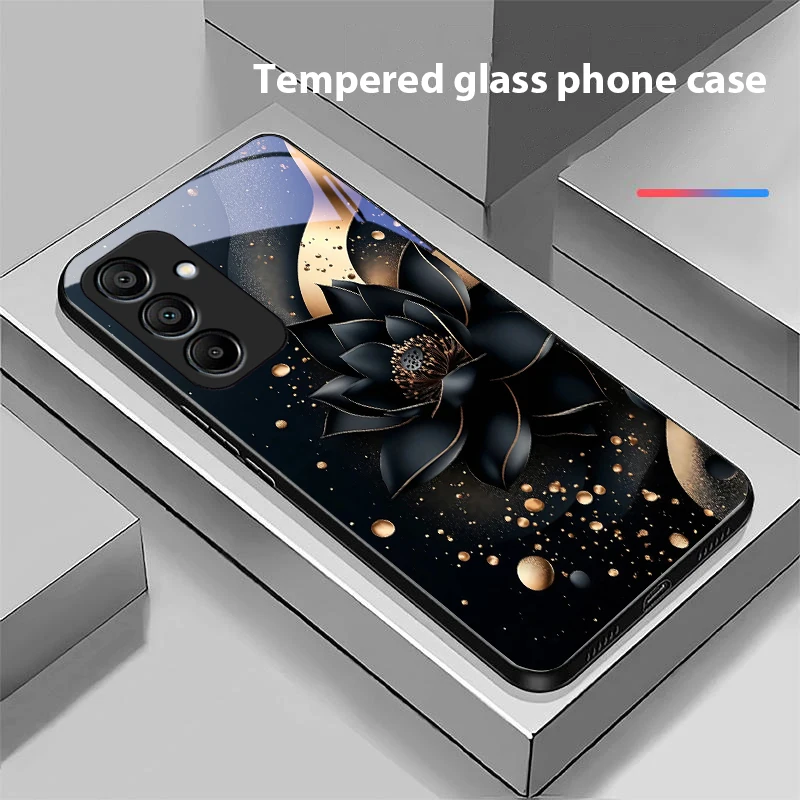 Black Gold Lotus Totem Glass Phone Case