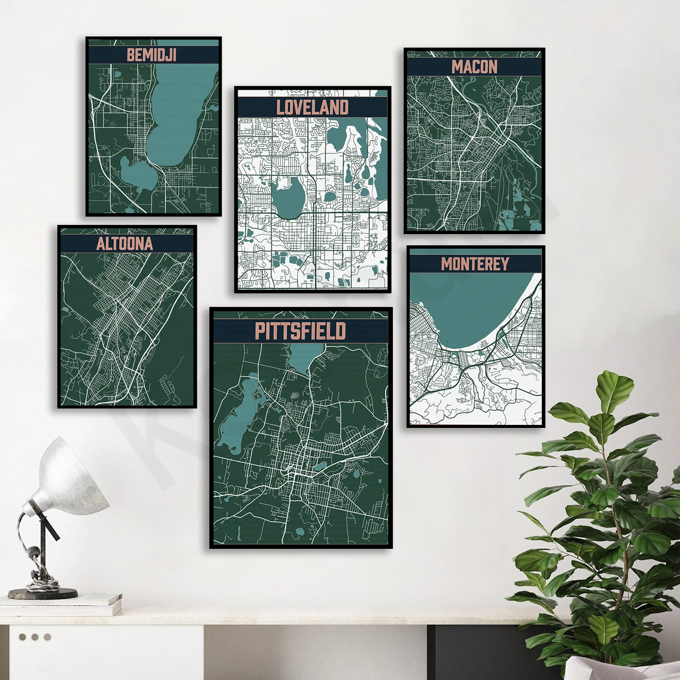 Brockton Monterey Lowell Bemidji Loveland Grand Junction Macon Pittfield Williamsport Altoona. Poster Della Mappa Di Viaggio Della Città